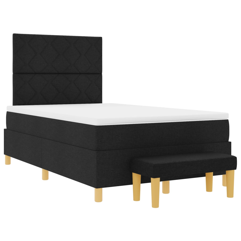 Letto a Molle con Materasso e Panchina Nera 120x200 cm Tessuto