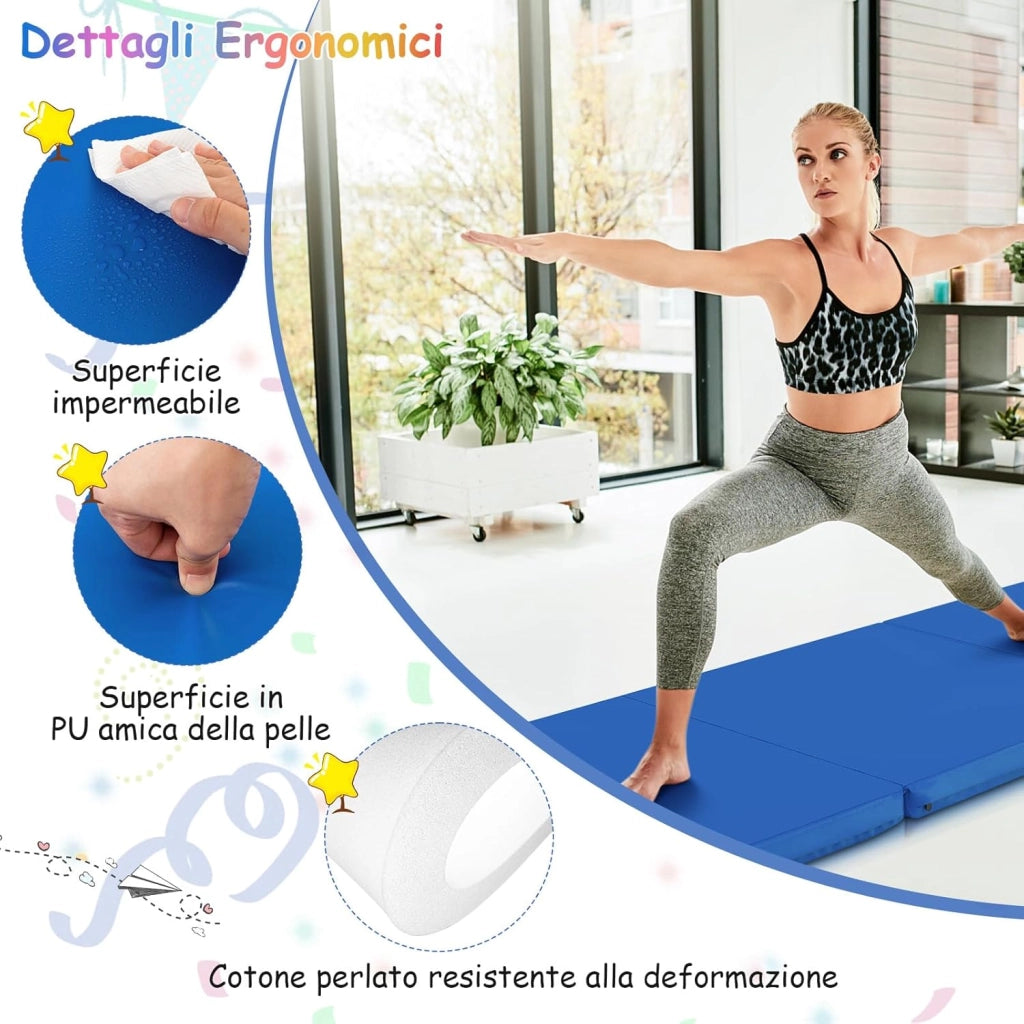 Tappetino da Yoga Spesso, Tappetino Fitness Pieghevole e Portatile con Imbottitura in EPE, Cerniera e Maniglie, Materassino Allenamento da Casa e Palestra, 180 X 60 X 5 cm