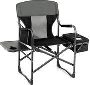 Sedia Pieghevole Da Campeggo, Sedia Campeggio Pieghevole da Esterno Giardino con Tavolo Laterale, Sedia Mare Spiaggia Pesca da Esterno Tasca Portaoggetti e Borsa Termica 53x98x113 cm