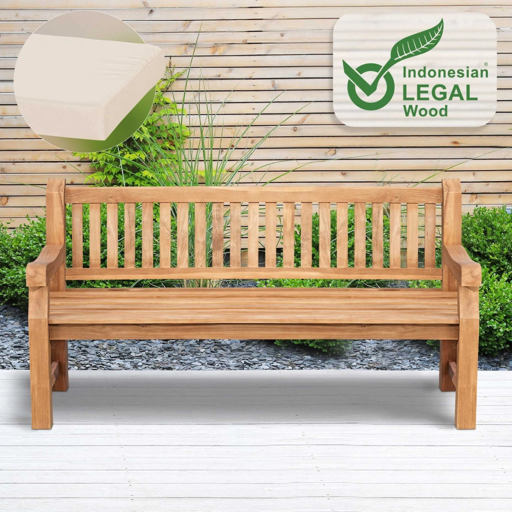 Panchina da Giardino in Teak Jackson con Cuscino crema,166x48x8 cm