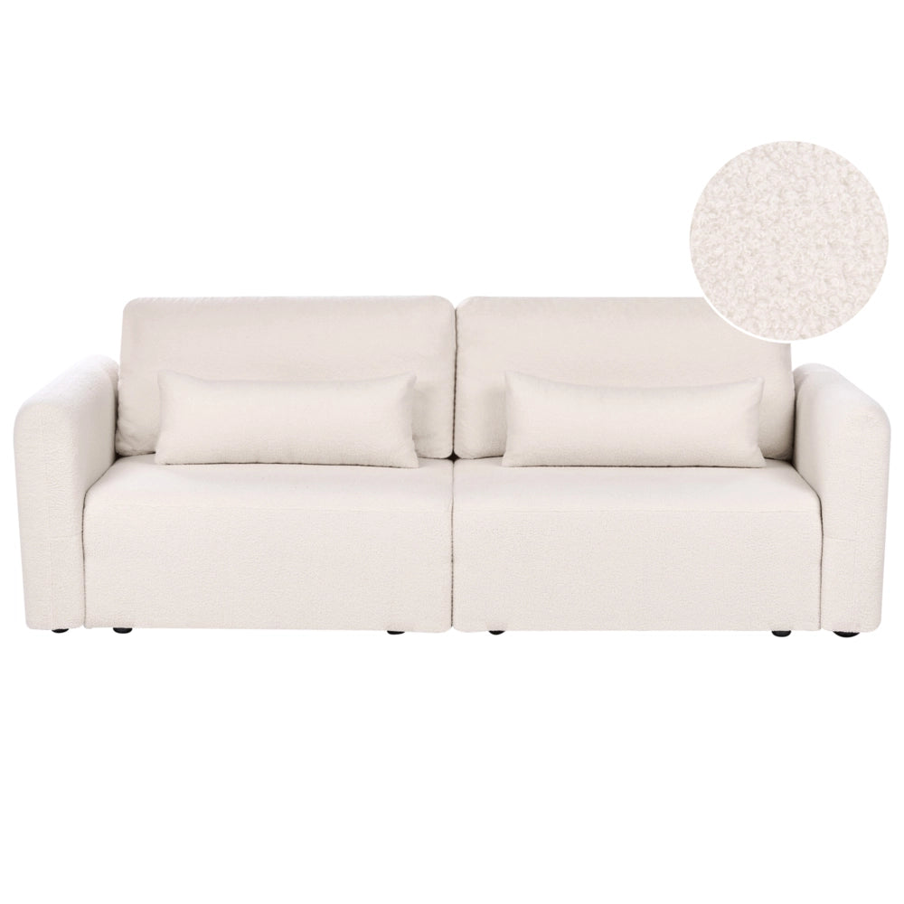 Divano letto a 3 posti beige bouclé imbottito con funzione letto cuscini aggiuntivi pieghevole