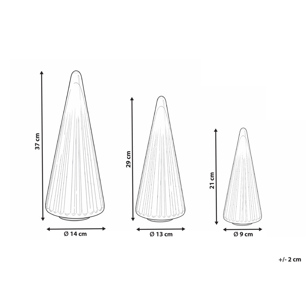 Set di 3 statuine decorative Alberi di Natale in vetro dorato Decorazione festiva Fatte a mano 3 diverse dimensioni