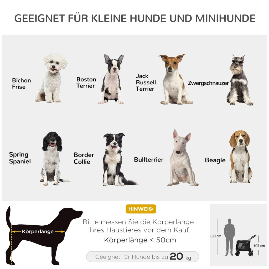 Carrello per Cani Pieghevole con Cuscini ¨C zephmum ¨C 102x62x105 cm, Nero