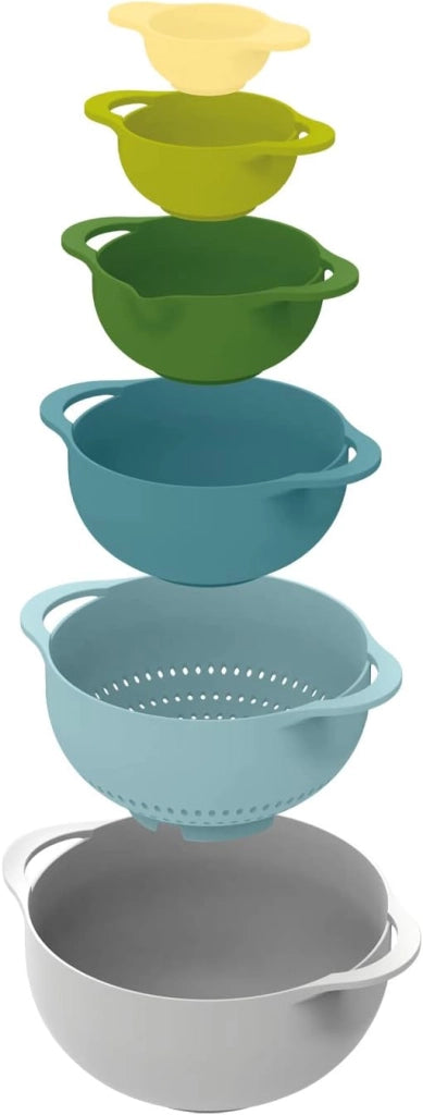 Joseph Joseph Duo Ciotole di Miscelazione per Cucina, Set di 6 pezzi impilabile, Insalatiera, Preparazione Dolci, Multicolore