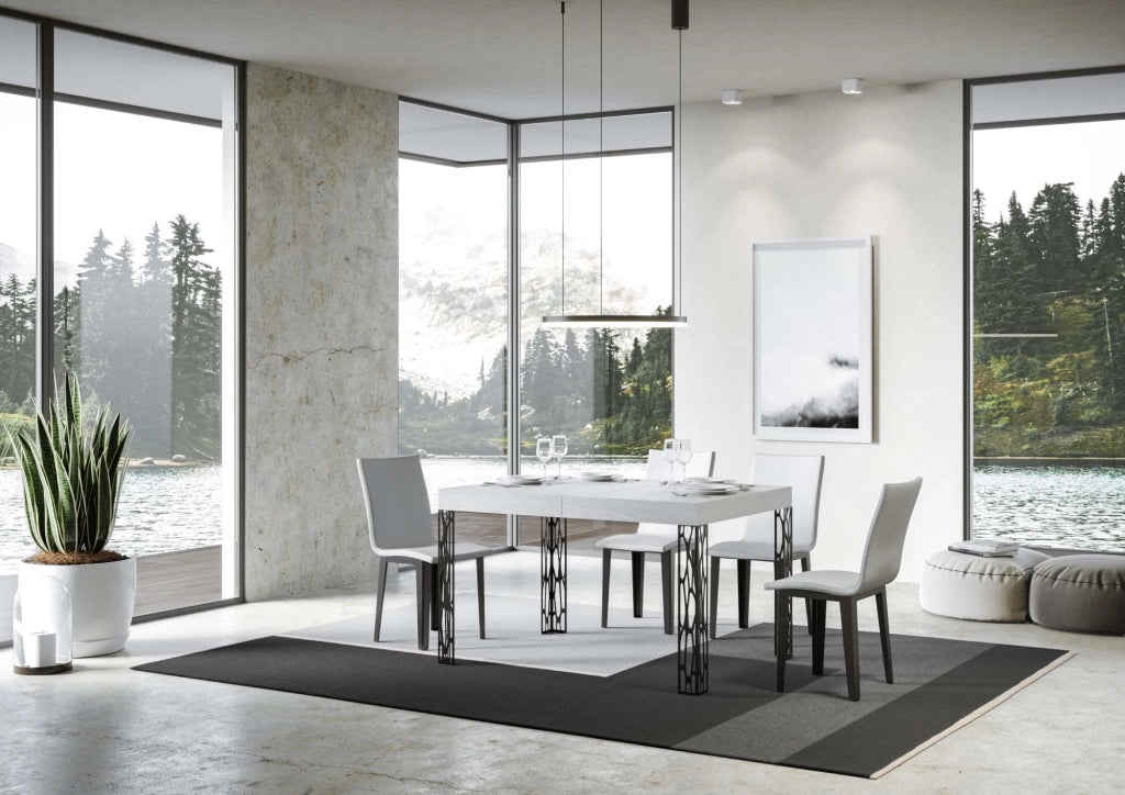Tavolo Allungabile 120-224x90x77 cm Ghibli Bianco Frassino Telaio Antracite