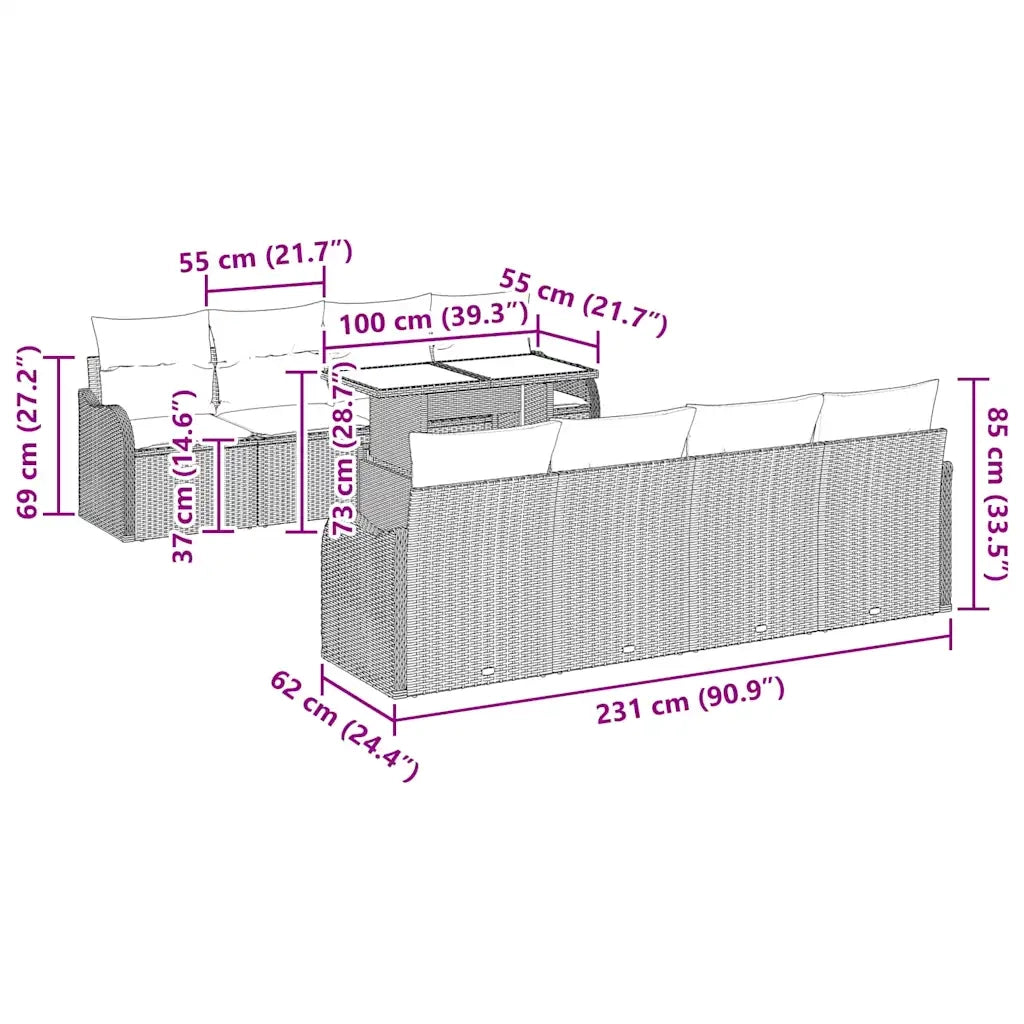 Set Divano da Giardino 7 pcs Beige e grigio polyrattan 3348426