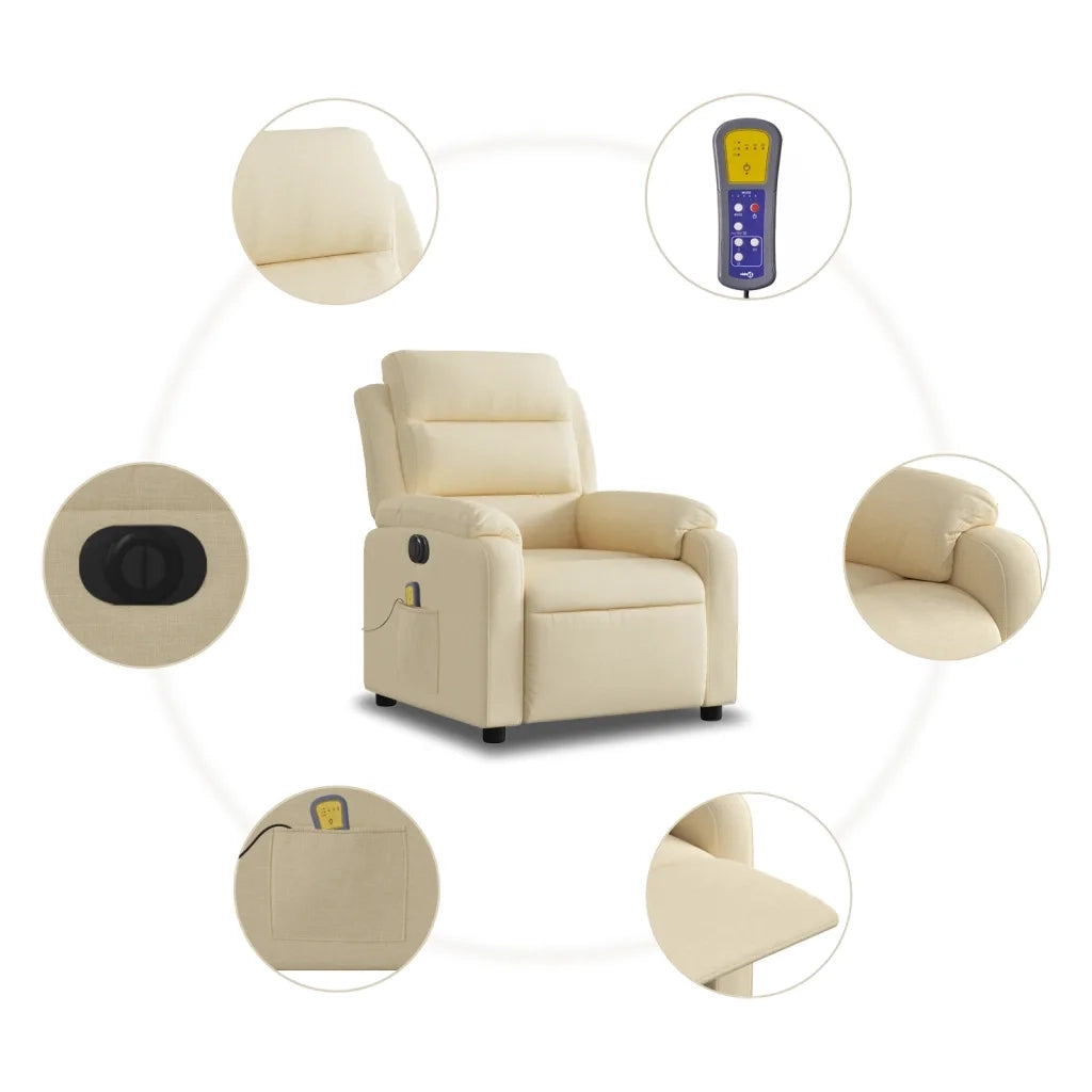 Poltrona Reclinabile Massaggiante | Sedia Relax Elettrica Crema in Tessuto