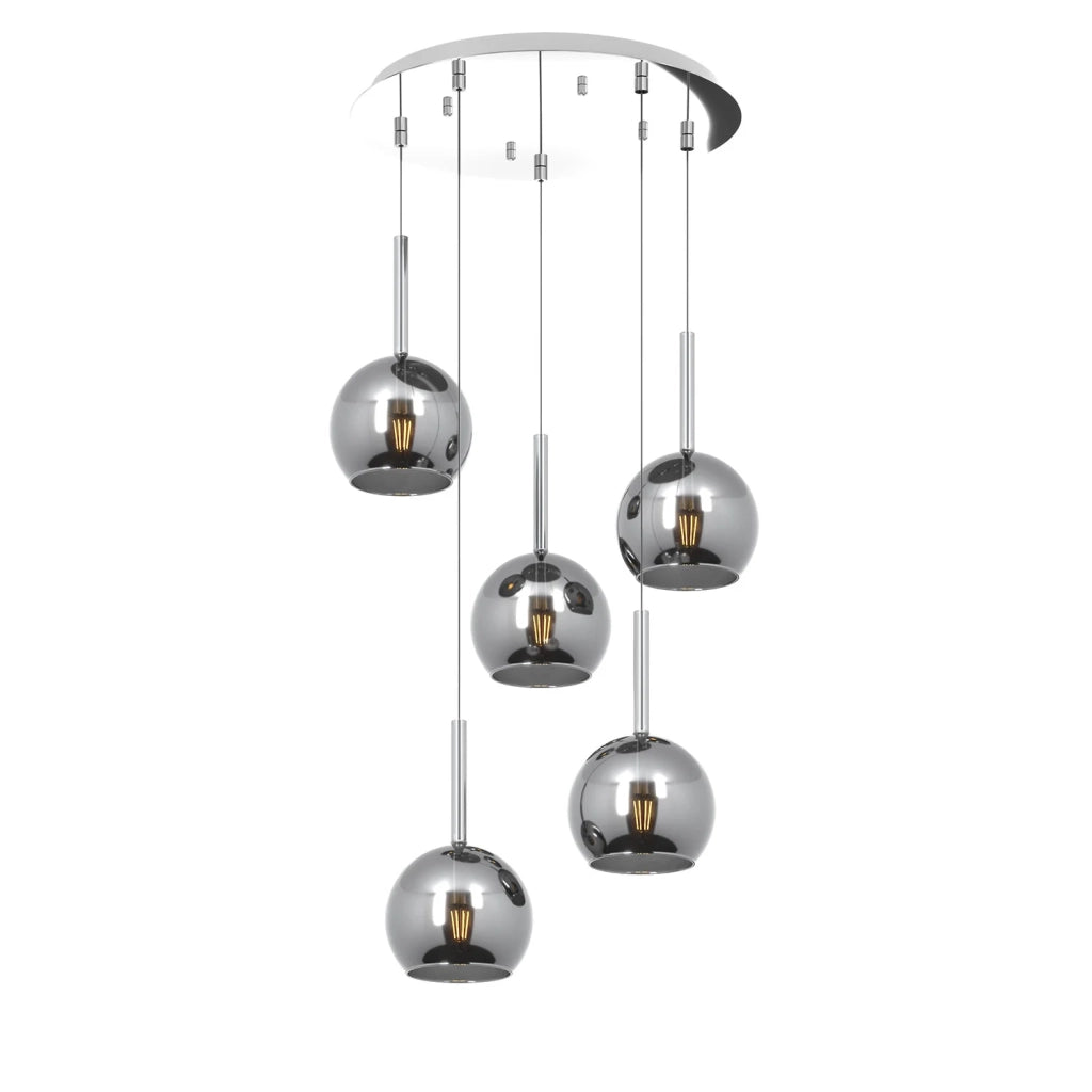 Lampadario Contemporaneo Future Metallo Cromo Vetro 5 Luci E27