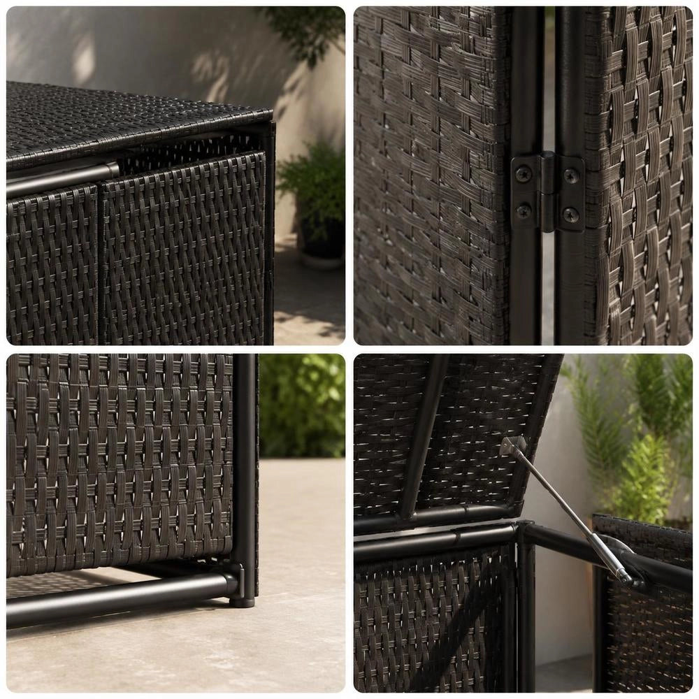 Bin Storage Unit For 1 Bin, Black, 70x80x117 Cm, Poly Rattan