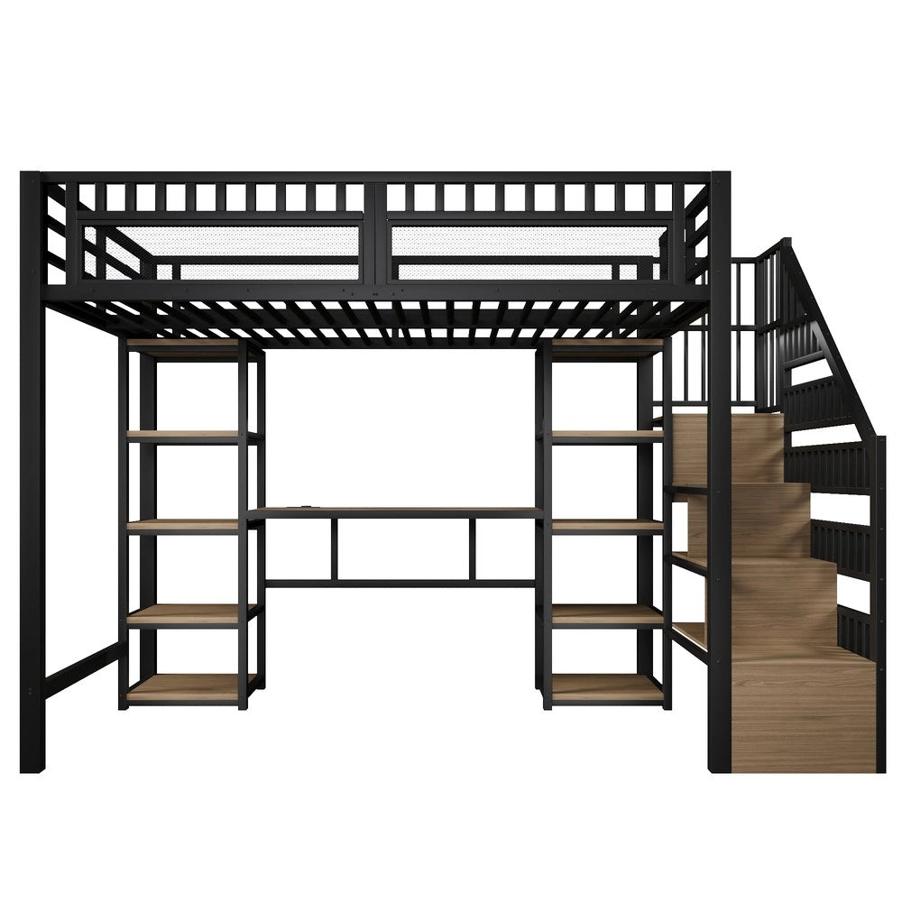 Letto a Soppalco con Scrivania e LED ¨C MINIMAL ¨C Struttura Metallo Nero 140x200