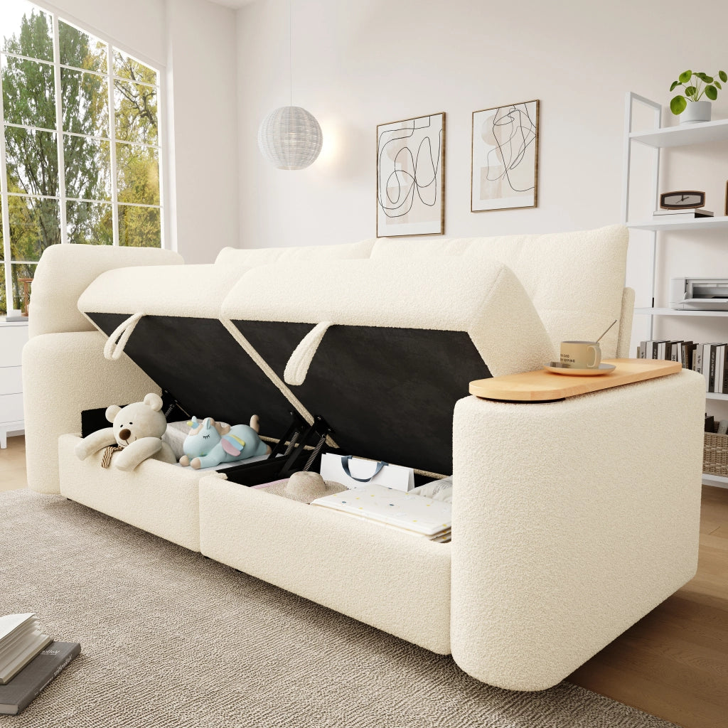 DIVANO modulare 207,5 x 80 x 87 cm in Teddy Beige con tavolino e vani contenitore