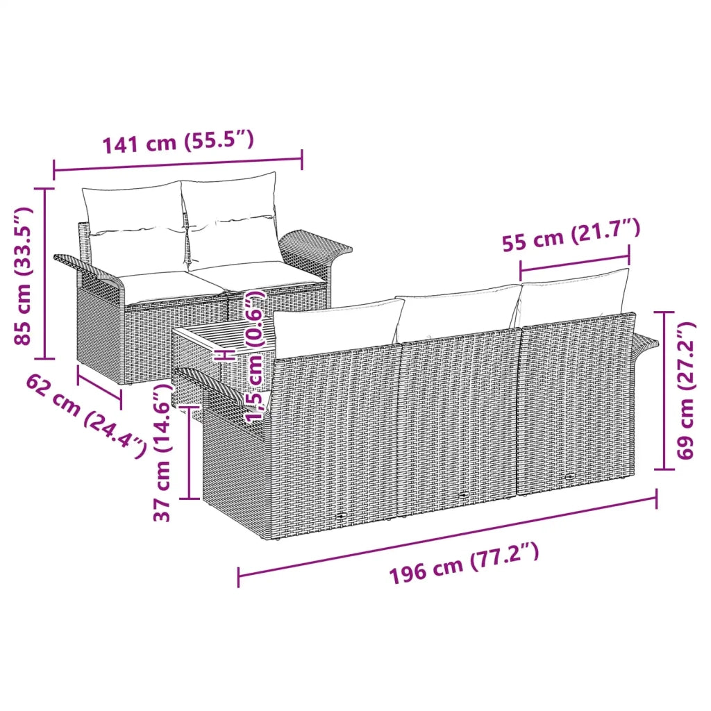 Set Divano da Giardino con cuscino 6 pcs Nero polyrattan