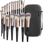 Set di Pennelli per Trucco Premium 18-delig con Borsa - Pennelli in Sintetico per Fondotinta, Rossetto, Powder e Eyeshadow (Caffè)