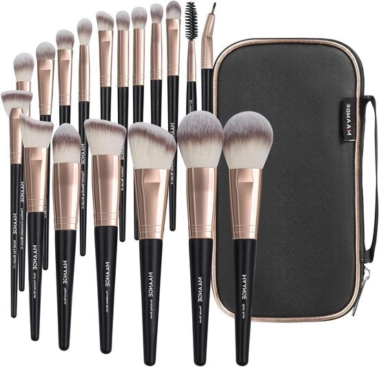 Set di Pennelli per Trucco Premium 18-delig con Borsa - Pennelli in Sintetico per Fondotinta, Rossetto, Powder e Eyeshadow (Caffè)