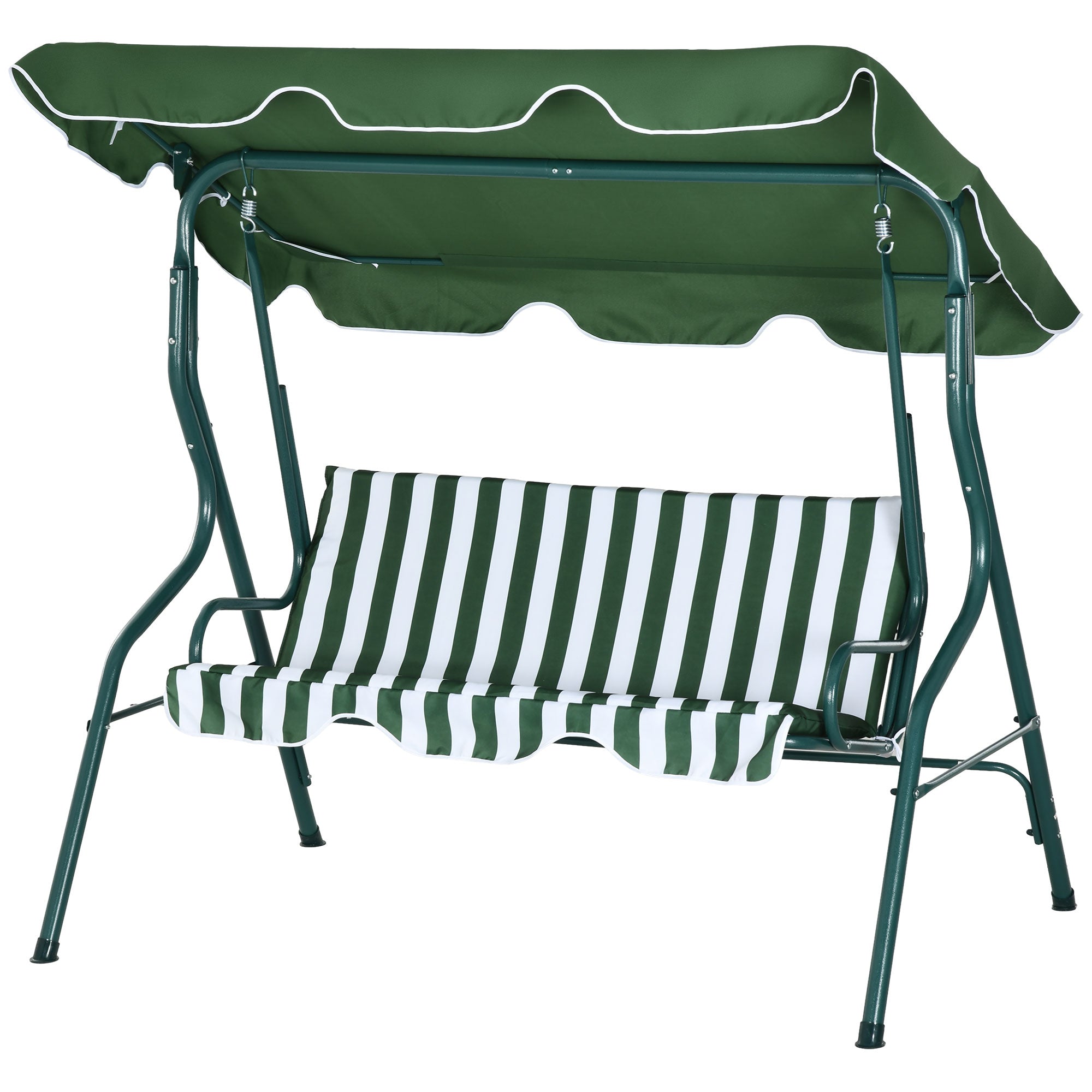 Dondolo 3 Posti con Tettuccio Regolabile 170x110x153 cm in Acciaio e Poliestere Verde e Bianco