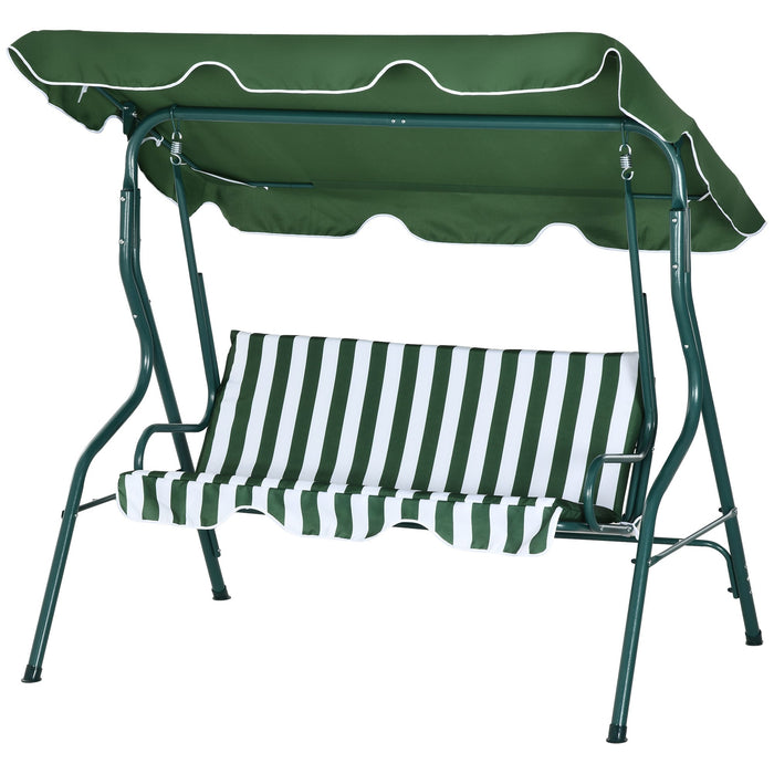 Dondolo 3 Posti con Tettuccio Regolabile 170x110x153 cm in Acciaio e Poliestere Verde e Bianco