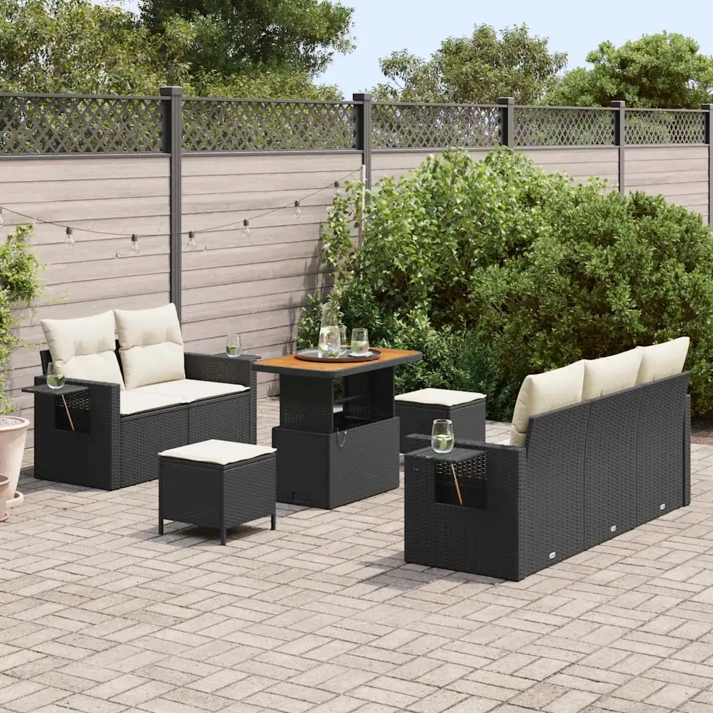 Set Divano da Giardino con cuscino 8 pcs Nero polyrattan 3361690