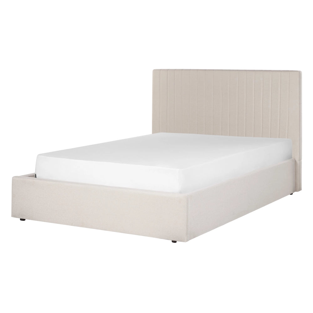 Letto con contenitore  in tessuto beige 140 x 200 cm Testata imbottita