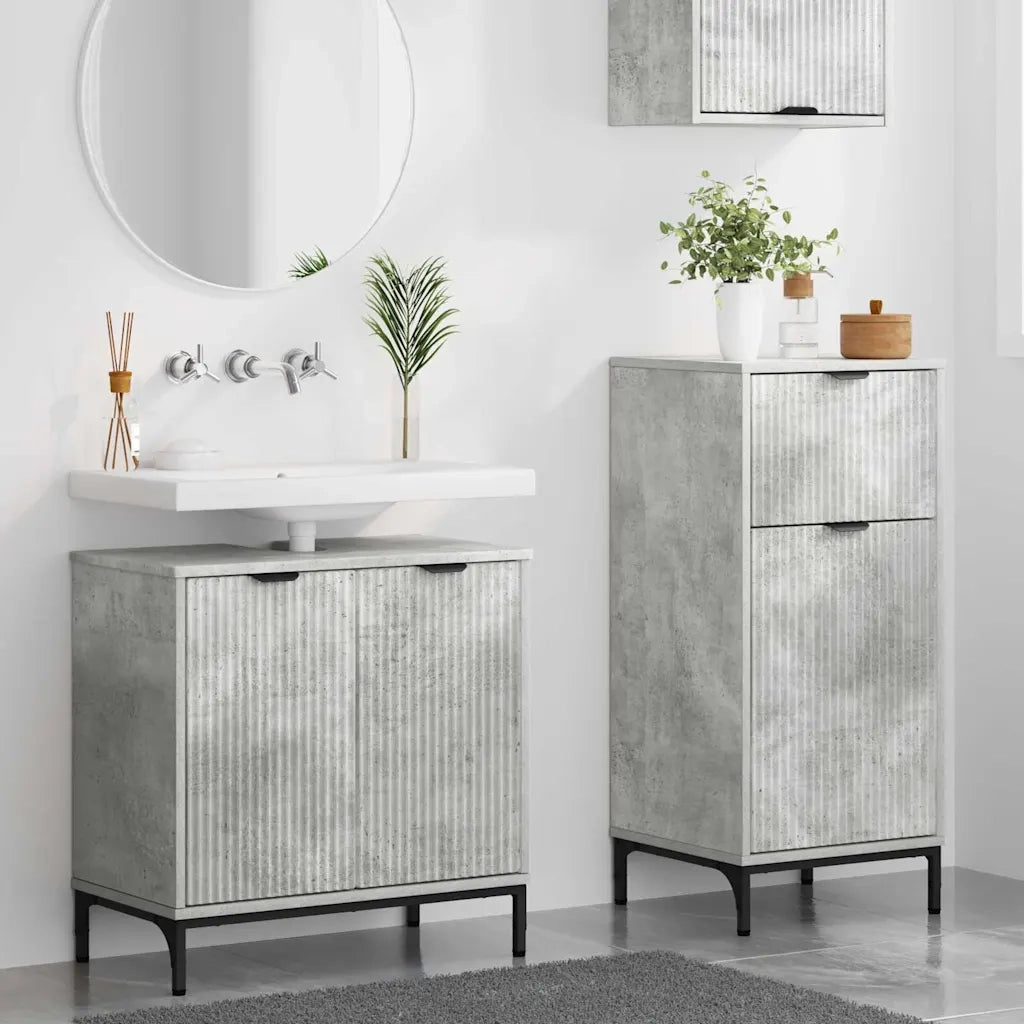 Set di mobili per il Bagno | Armadio da bagno con cassetto 2 pz Grigio cemento