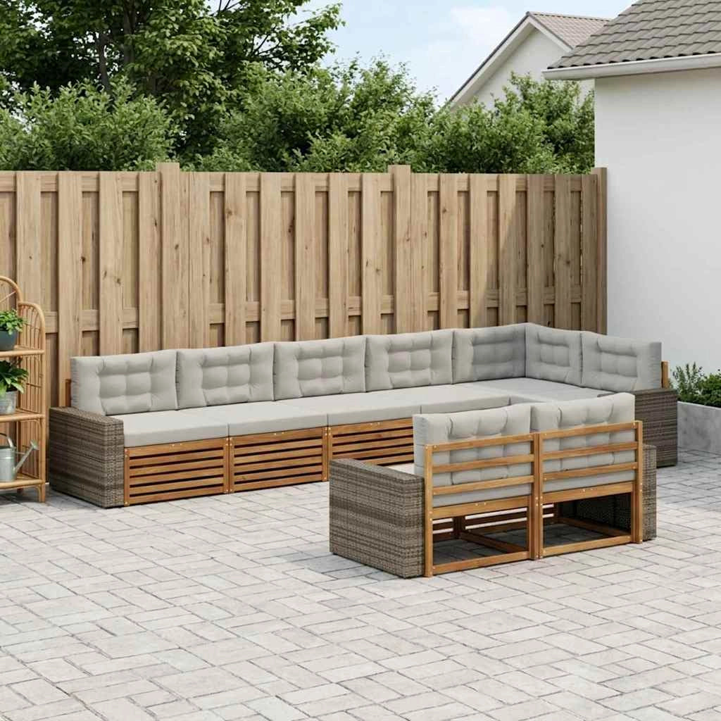 Set di divani da esterno 8 pz Naturale e Grigio Chiaro 3383519