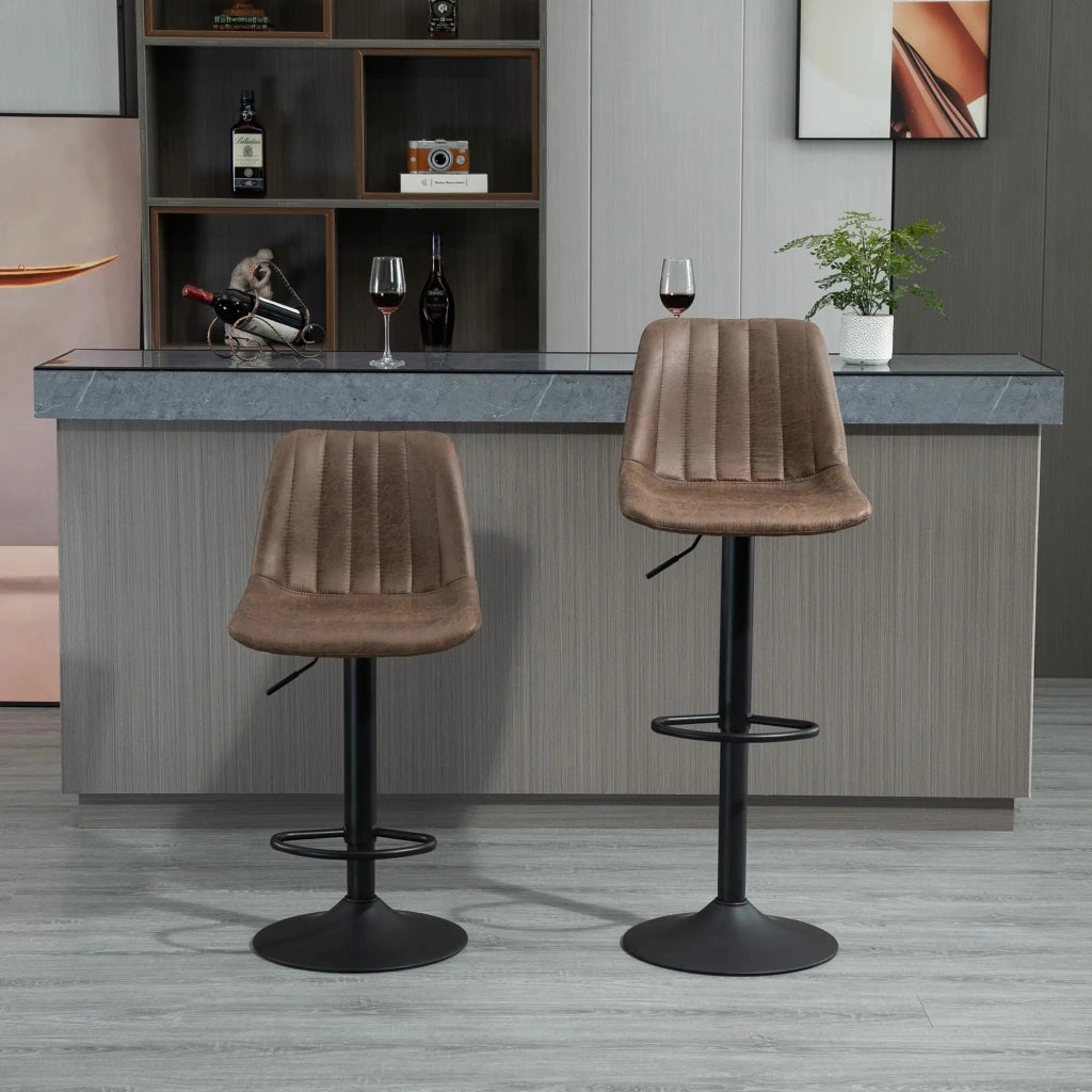 Set 2 sgabelli da bar regolabili in altezza con poggiapiedi, marrone, design retrò, 43 x 46,5 x 89-110 cm
