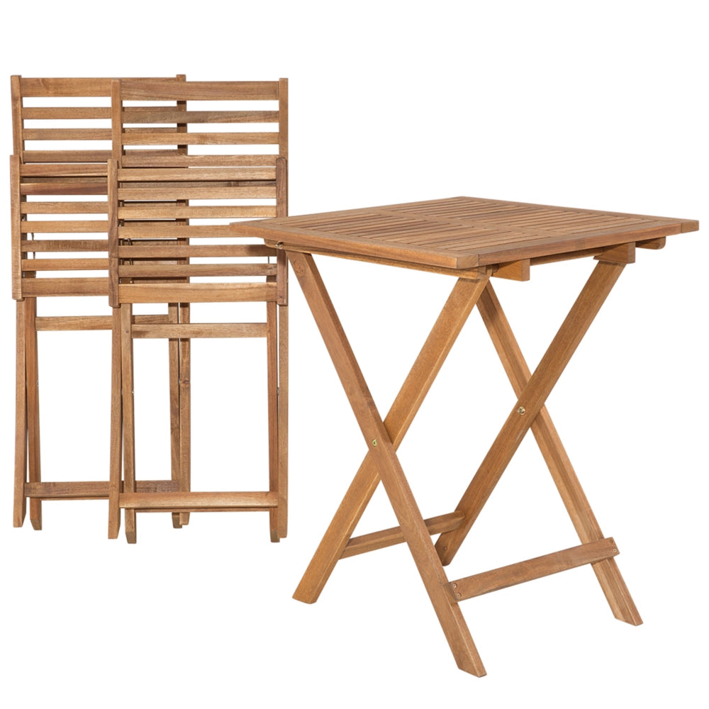 Set da bistrot 3 pezzi in legno massello di acacia chiaro cuscini pieghevoli a doghe design scandinavo moderno