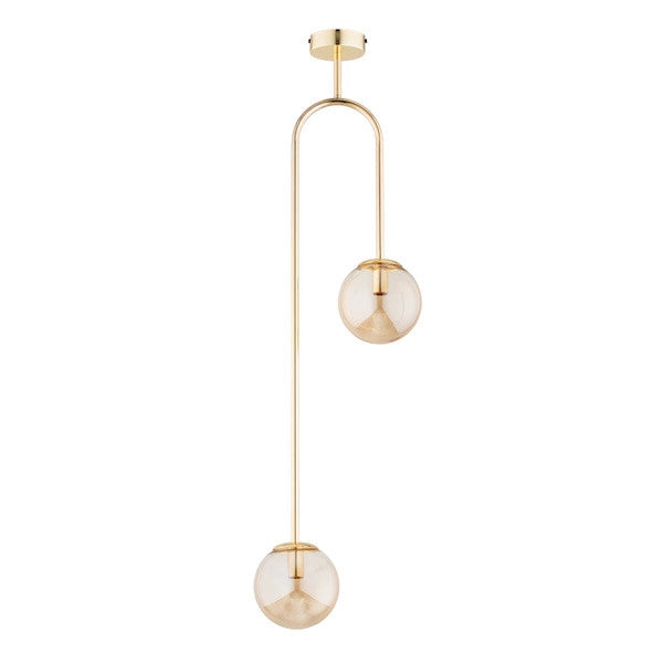 Plafoniera metallo ottone oro 2 sfere VECTOR 2xE14 h108cm Alfa