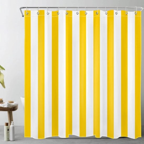 Douchegordijn a strisce - Minimalista - 1 pezzo - Giallo/Bianco - Polyester - 180 x 198 cm