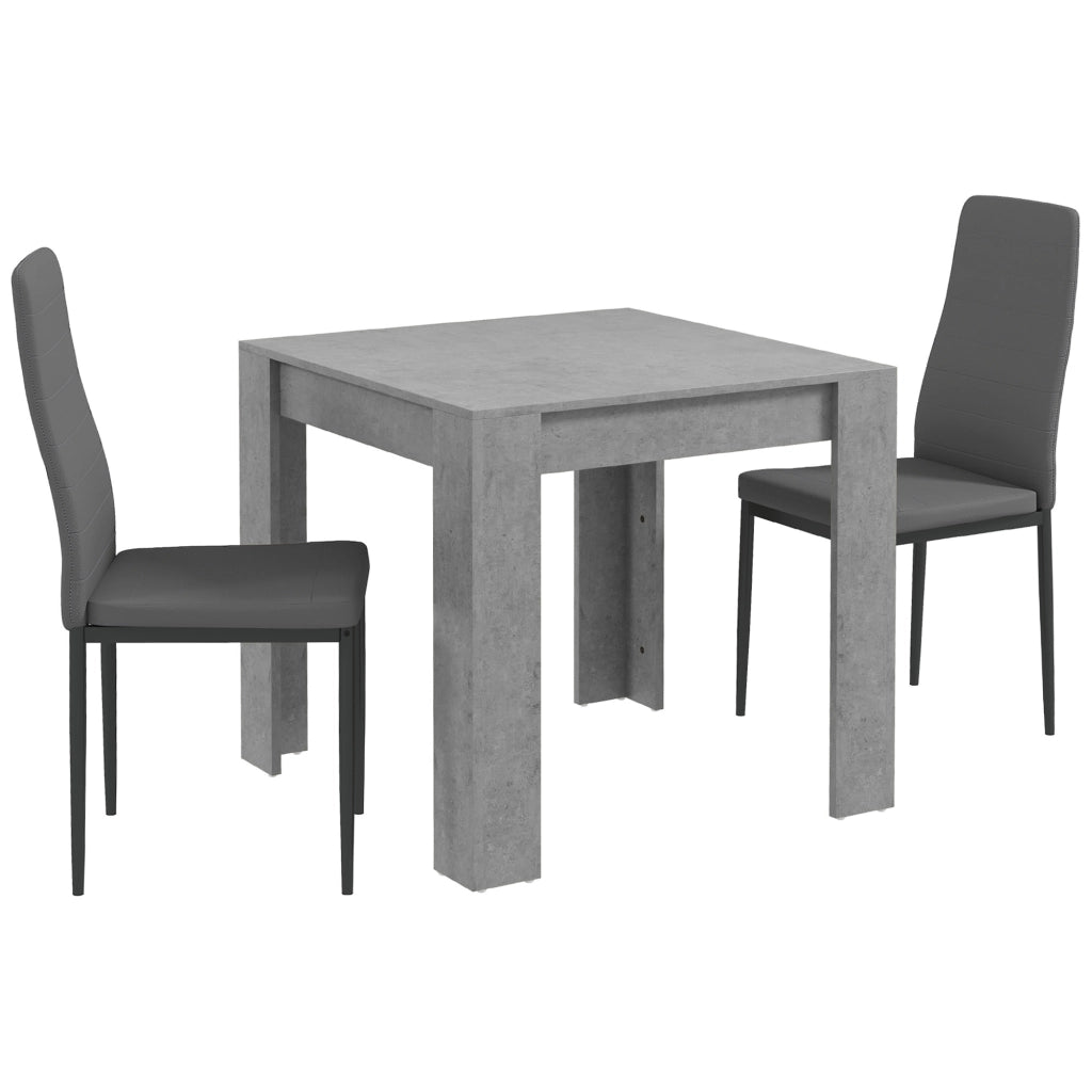 Set da Pranzo 3 Pezzi con Tavolo da Cucina 80x80x76 cm e 2 Sedie Moderne 41x50x97 cm, Grigio