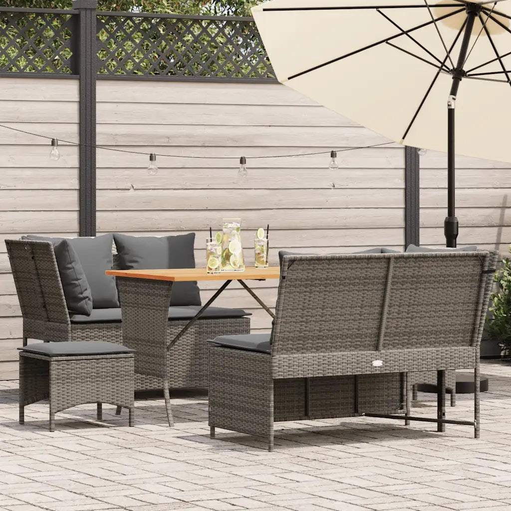 Set Divano da Giardino 5 pz | Set Salotto da Giardino con Cuscini Grigio in Polyrattan