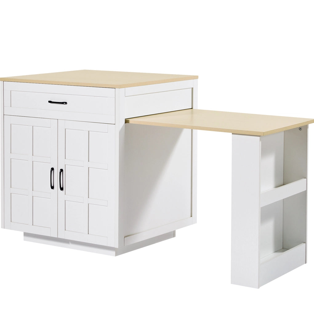 Tavolo bar 133-202x70x93.5 cm allungabile con contenitore e ripiani in MDF bianco