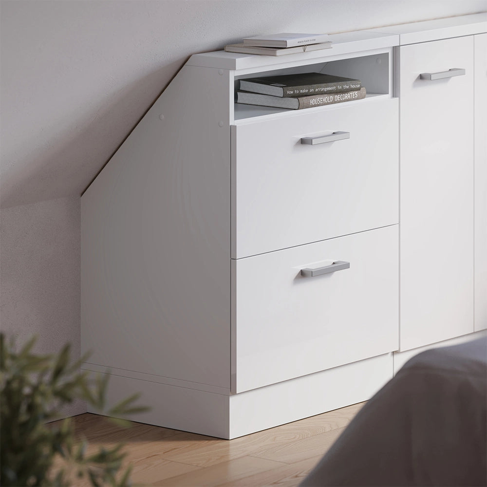Mobile sottotetto Rion Bianco lucido/Bianco con 2 cassetti Vicco