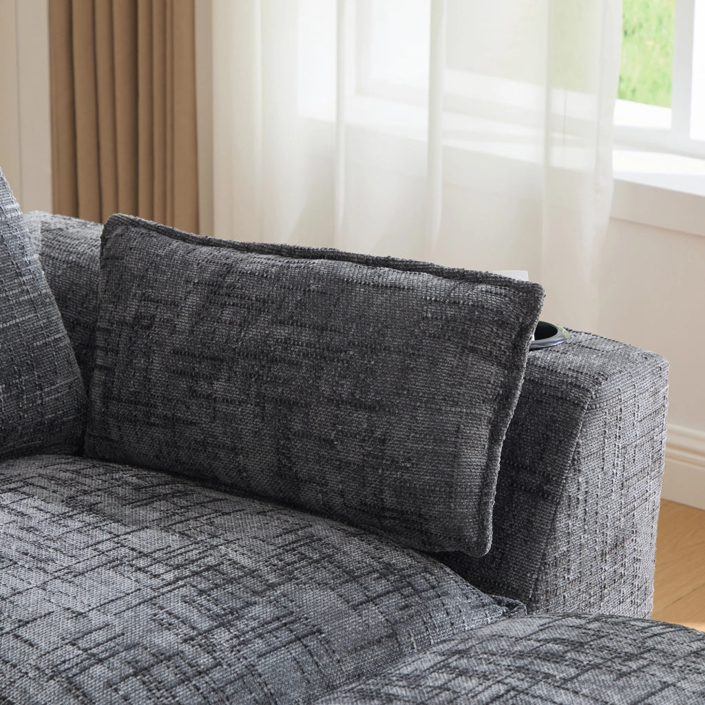 Divano modulare a 3 posti con tasche laterali cuscini e molle in ciniglia grigio scuro 256 × 161 × 75 cm