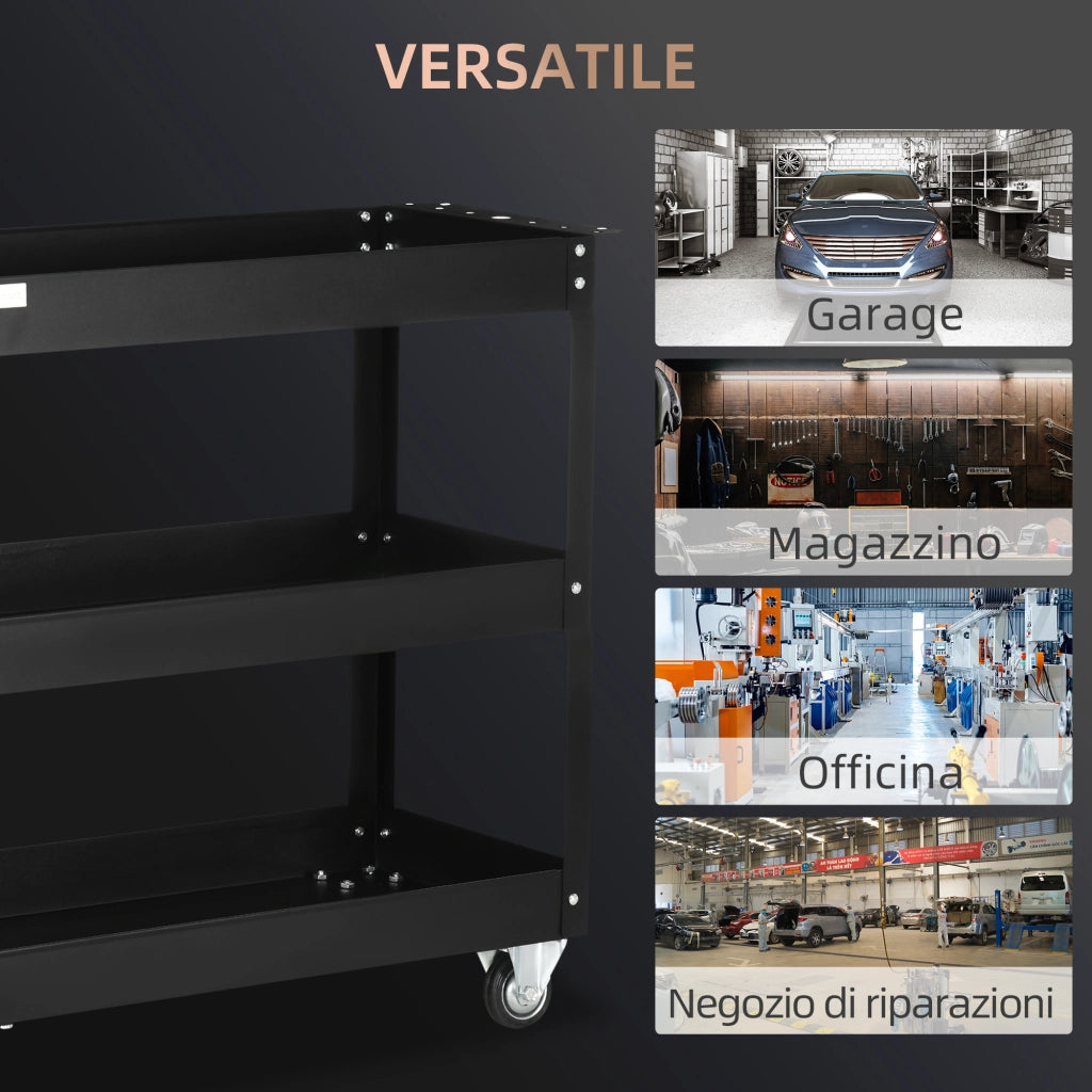 Carrello Portautensili a 3 Ripiani ¨C Xylo ¨C Acciaio Nero con Ruote Girevoli, 83x35x76 cm