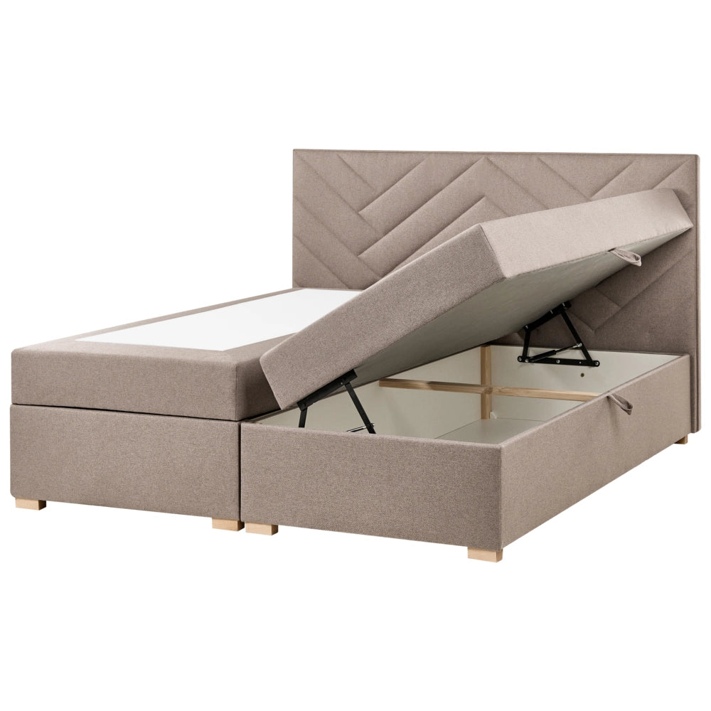 Letto contenitore in tessuto imbottito tortora 180x200 cm con apertura a sollevamento continentale