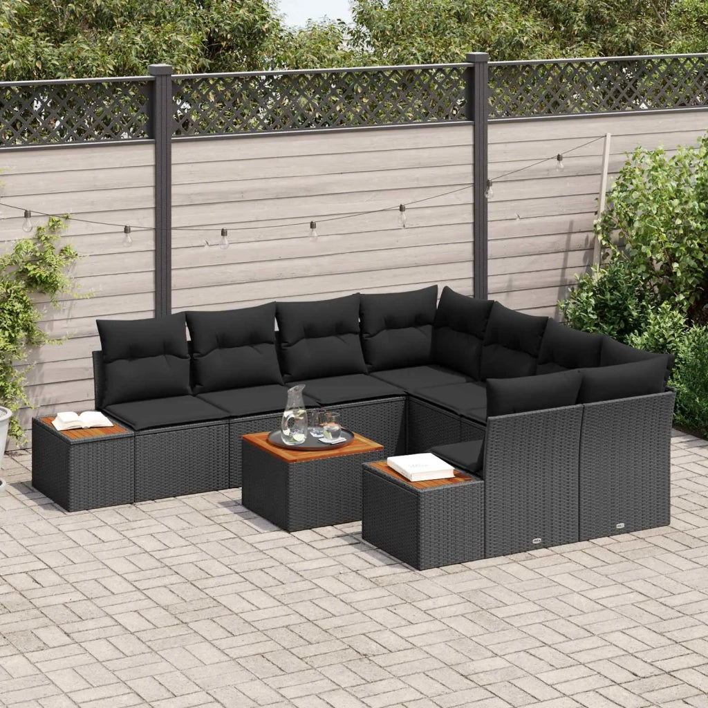 Set Divano da Giardino con cuscino 9 pcs Nero Poly Rattan 3356723