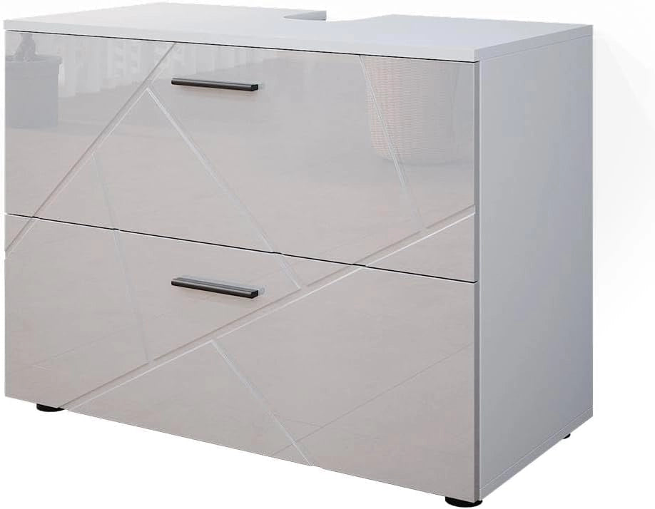 Mobile sottolavabo per bagno Irma, Bianco lucido, 80 x 58.6 cm, adatto per l'installazione sopra il sifone con aperture di aerazione