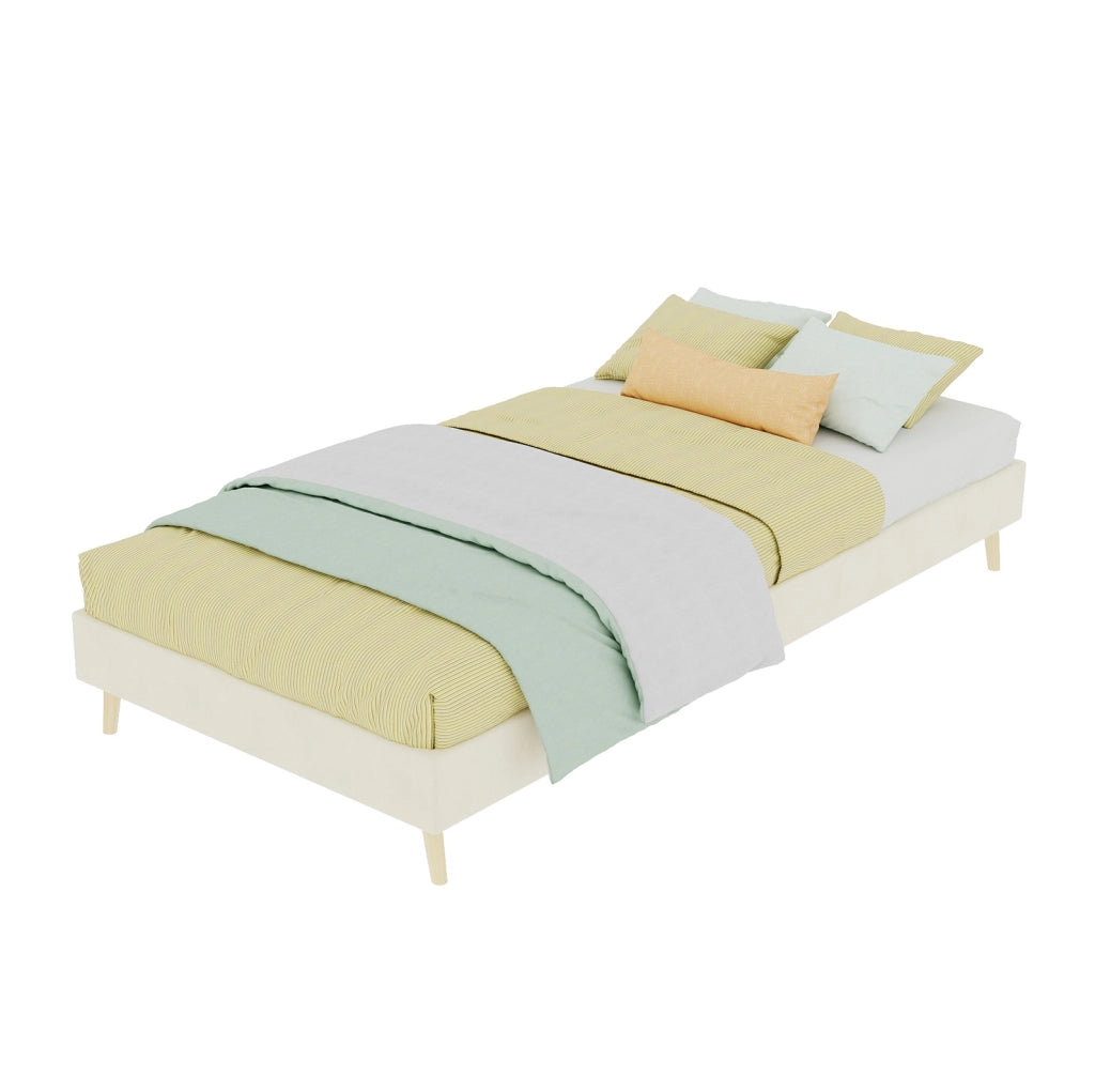 Letto singolo 90x200 cm beige in tessuto e metallo