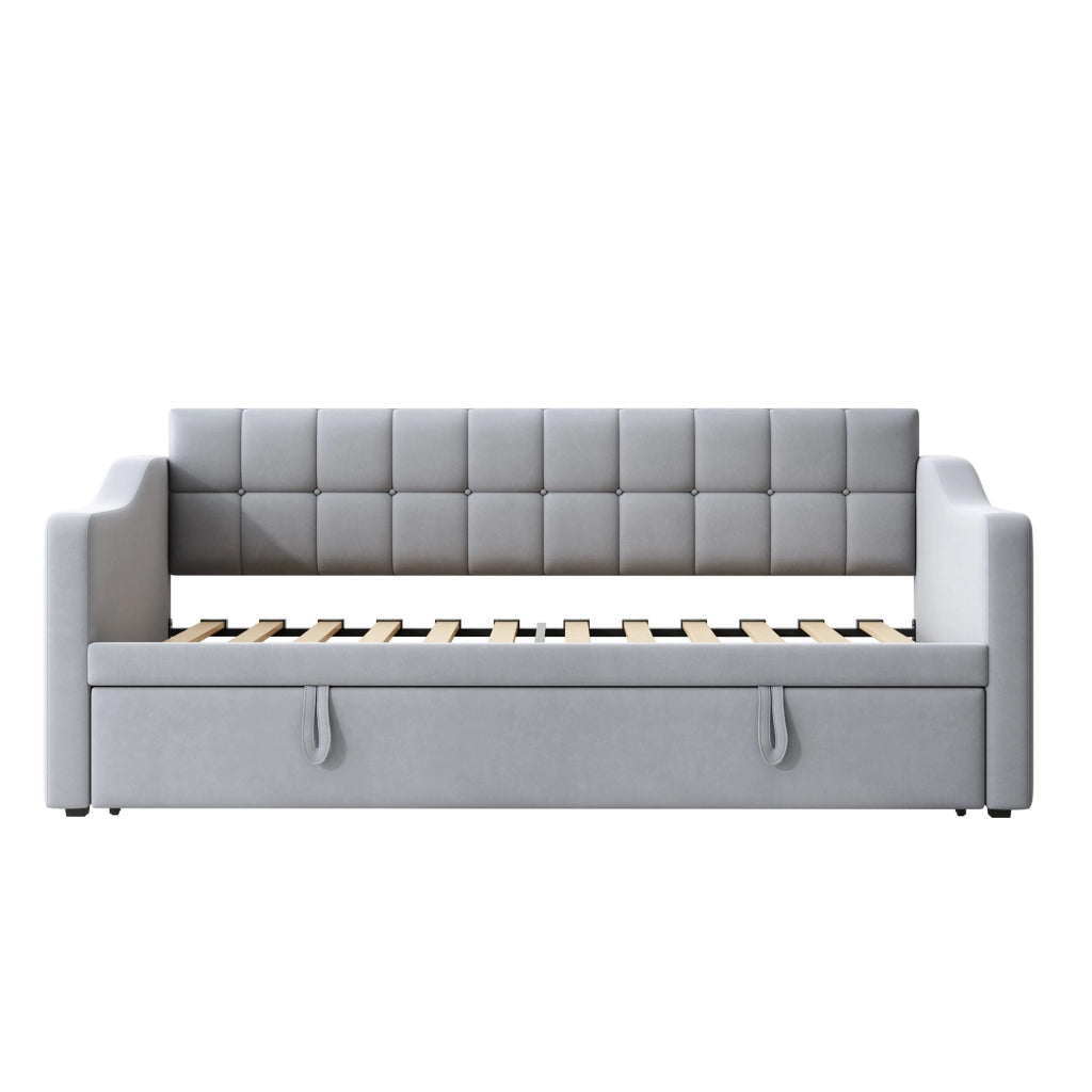 DESMIU Divano letto estensibile 90 × 190 cm 2 posti con porte USB, senza materasso, in velluto, grigio chiaro