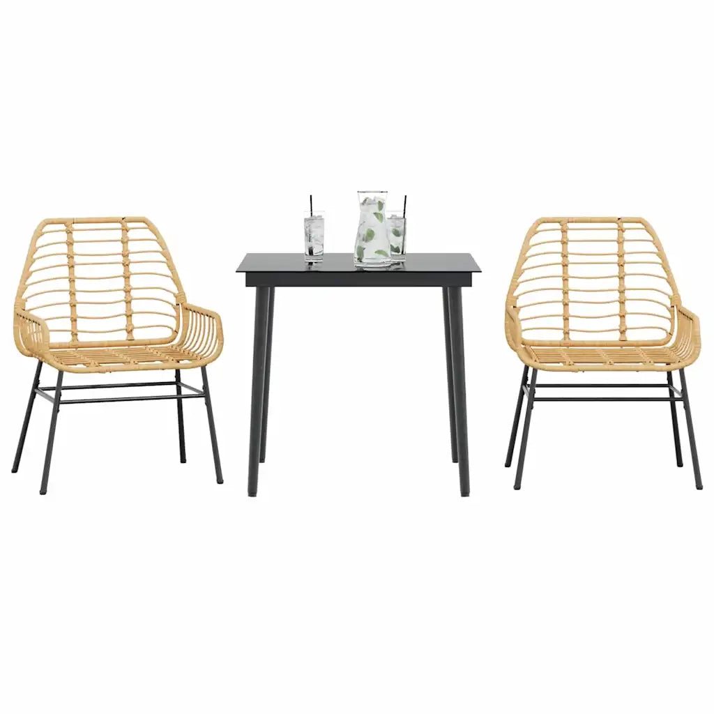 Set da Pranzo da Giardino 3 pz | Set Salotto da Giardino Marrone in Polyrattan Vetro