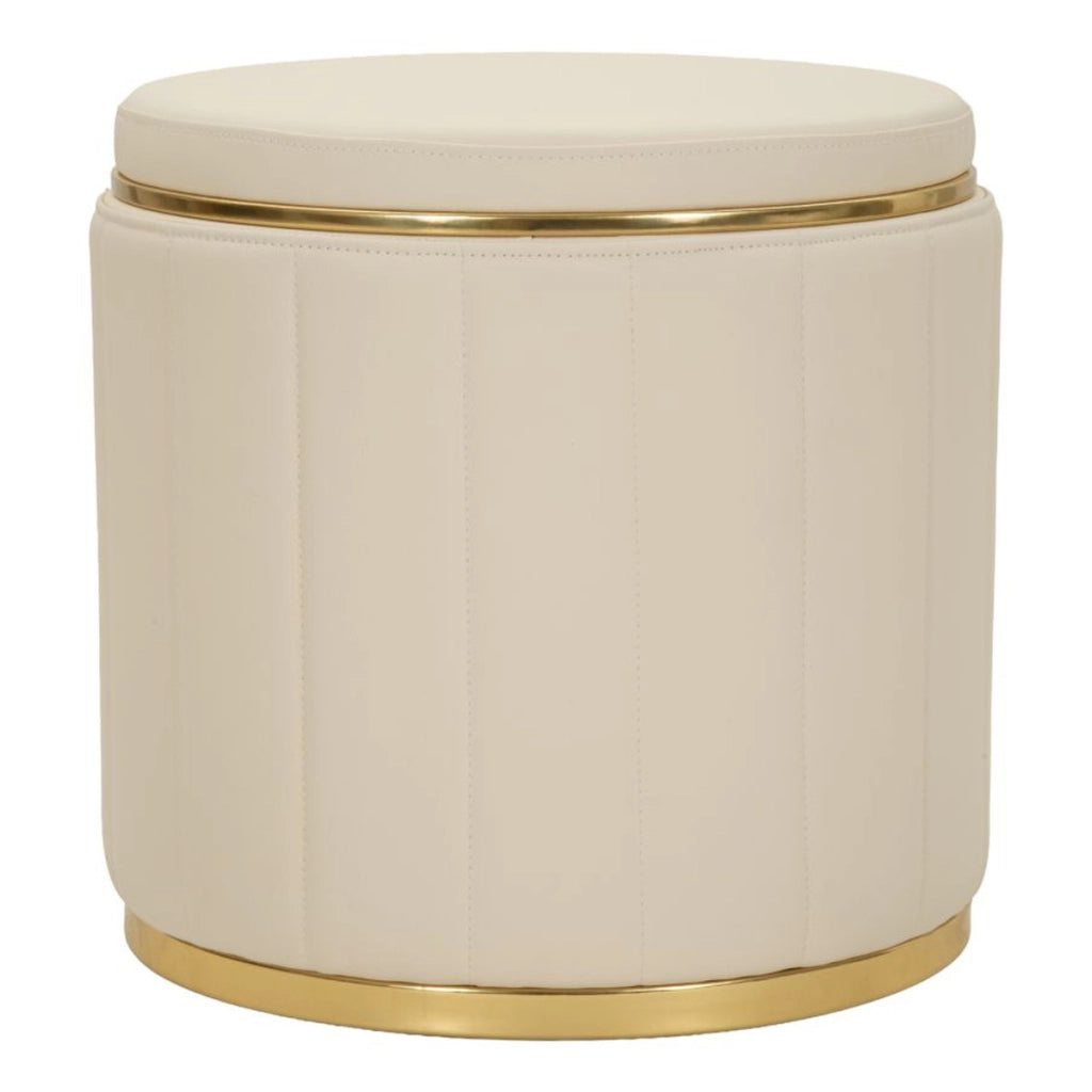 Pouf contenitore London crema con base in metallo oro