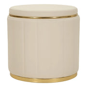 Pouf contenitore London crema con base in metallo oro