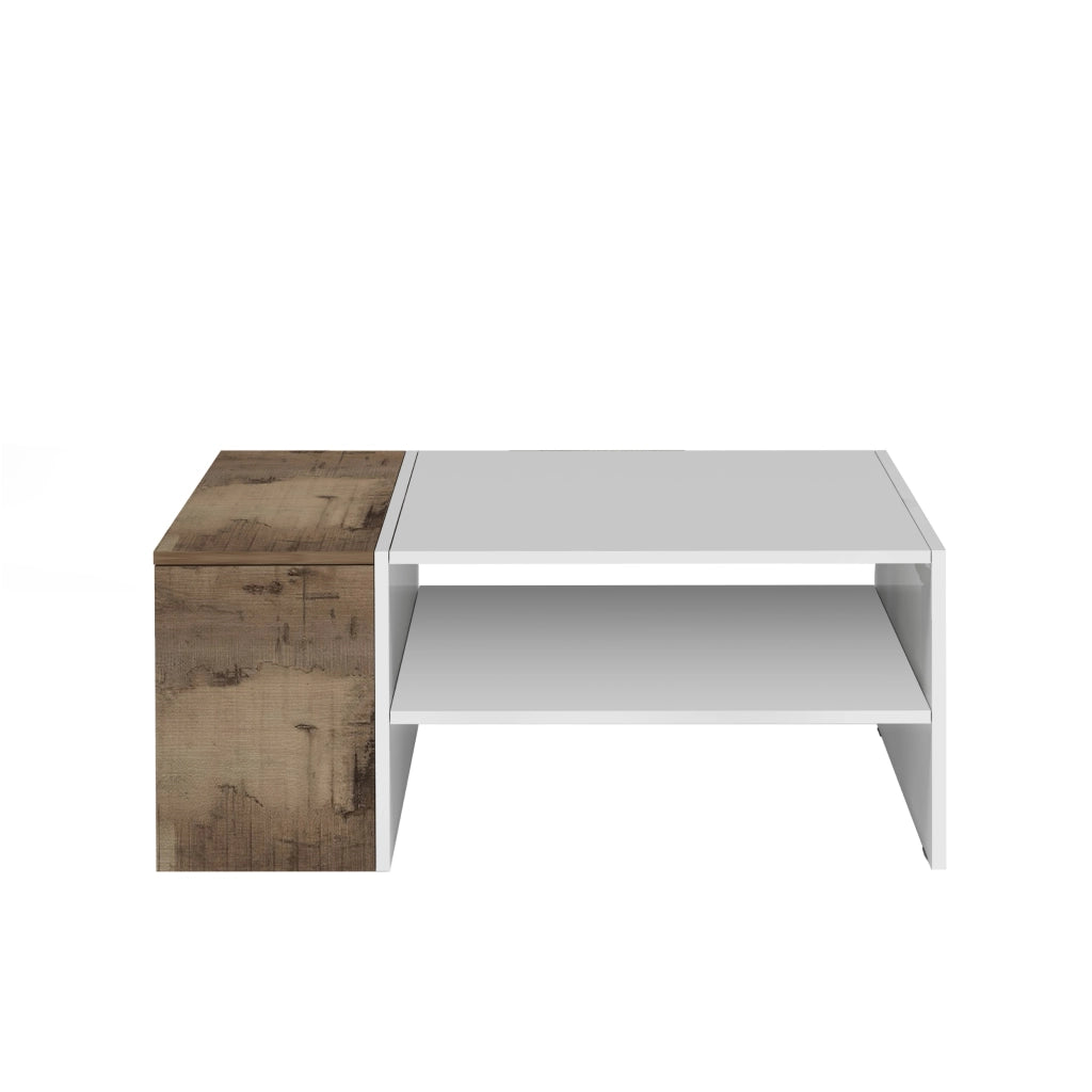 WHOUS Tavolino da caffè Corona con 1 vano contenitivo bianco e acero pereira 90x60x40 cm