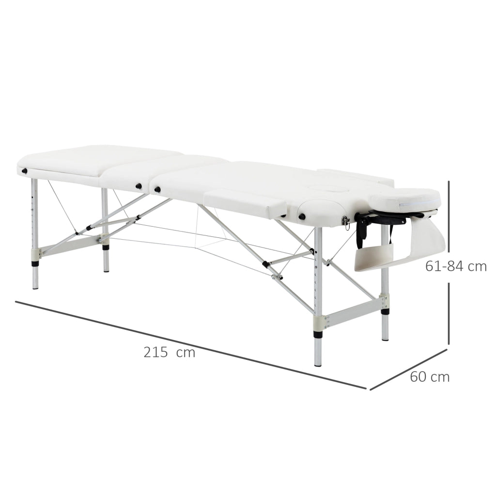 Lettino massaggio pieghevole regolabile in altezza con poggiatesta, PVC bianco, 215 x 60 x 61-84 cm