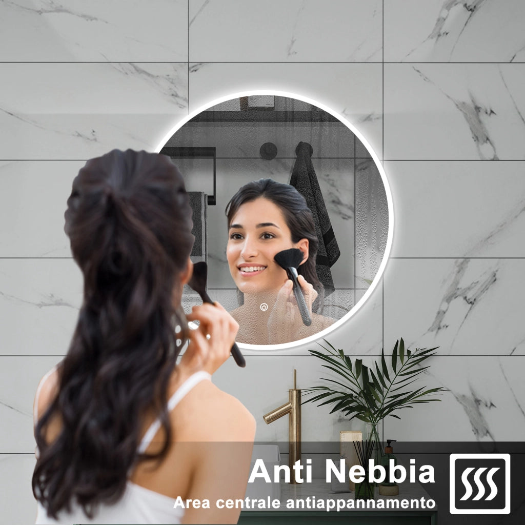 AICA Specchio da bagno 80 x 80 cm, 3 colori, antiappannamento, dimmerabile, interruttore touch, Funzione Memoria