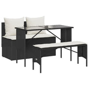 Set da Pranzo da Giardino 3 pz | Set Salotto da Giardino con Cuscini Nero in Polyrattan