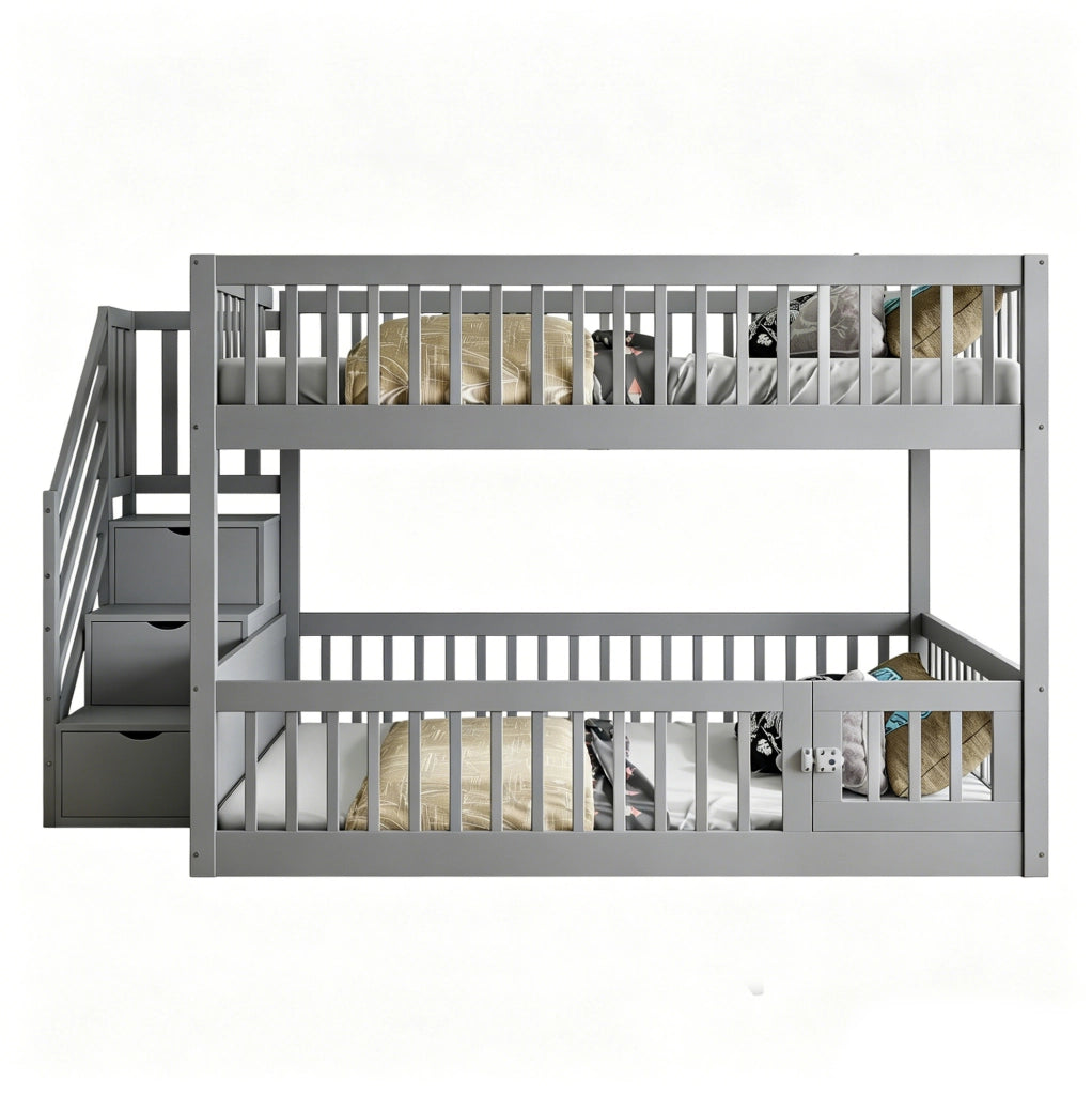Letto a castello 140x200 cm in legno grigio con scala contenitore