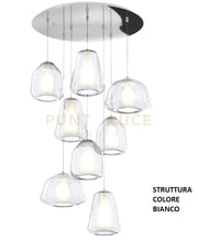 SOSPENSIONE BIANCO 8 LUCI TONDA VETRI 2X ALPHA + 3X BETA + 3X GAMMA TRASPARENTI 1176BI-S8 T ABG-TR