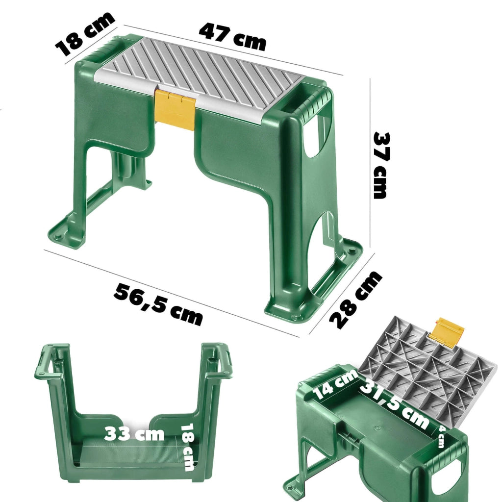 Sgabello da giardino KADAX con inginocchiatoio, sedia e contenitore, 3 in 1, sedile pieghevole