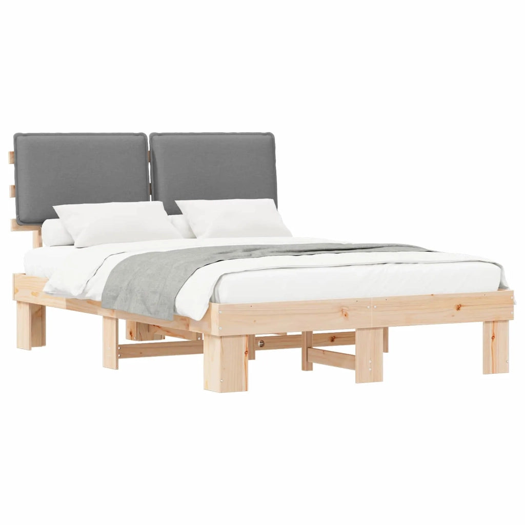 Letto con Testiera Rivestita Grigio chiaro 135 x 190 cm